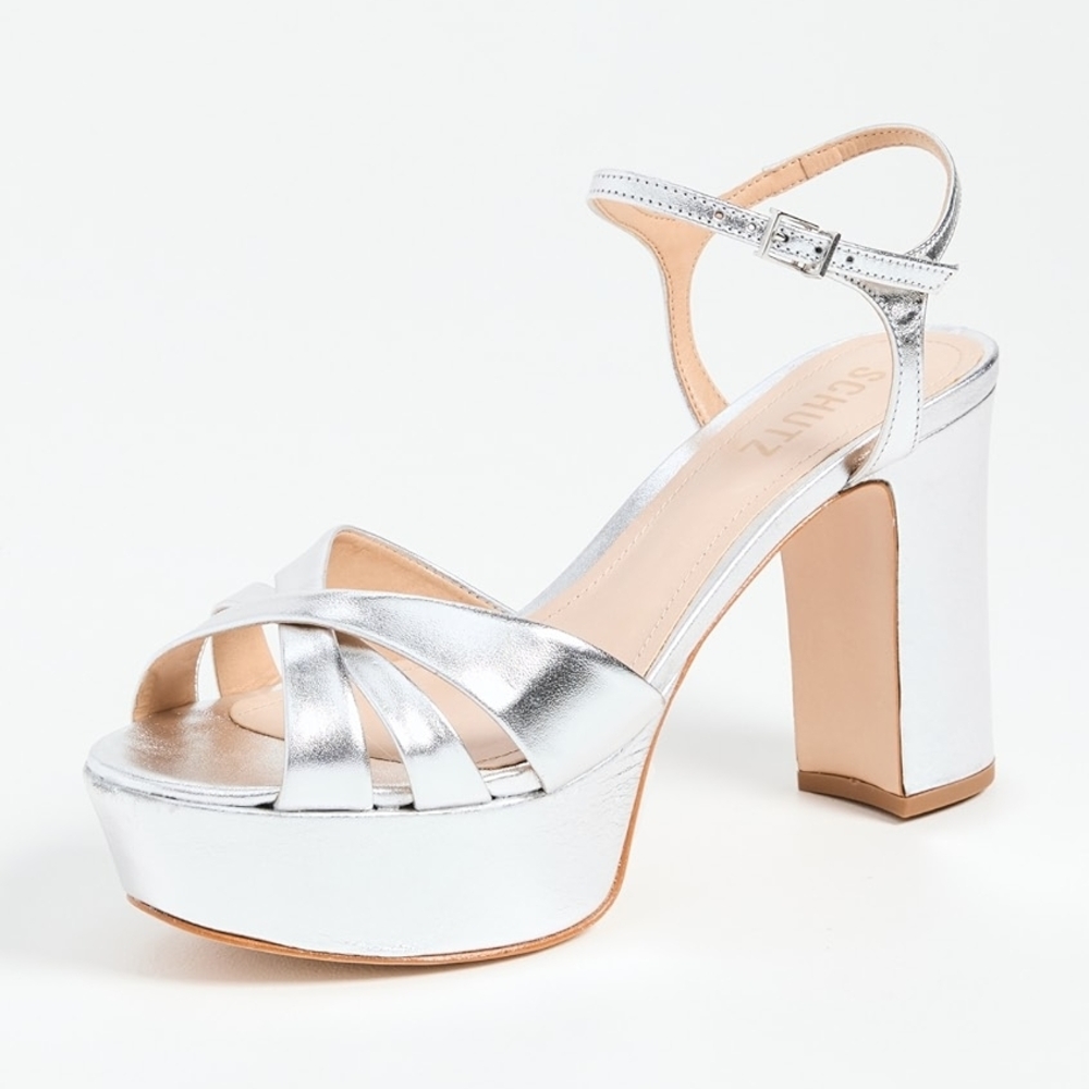 Schutz Keefa Platform Sandals In Prata